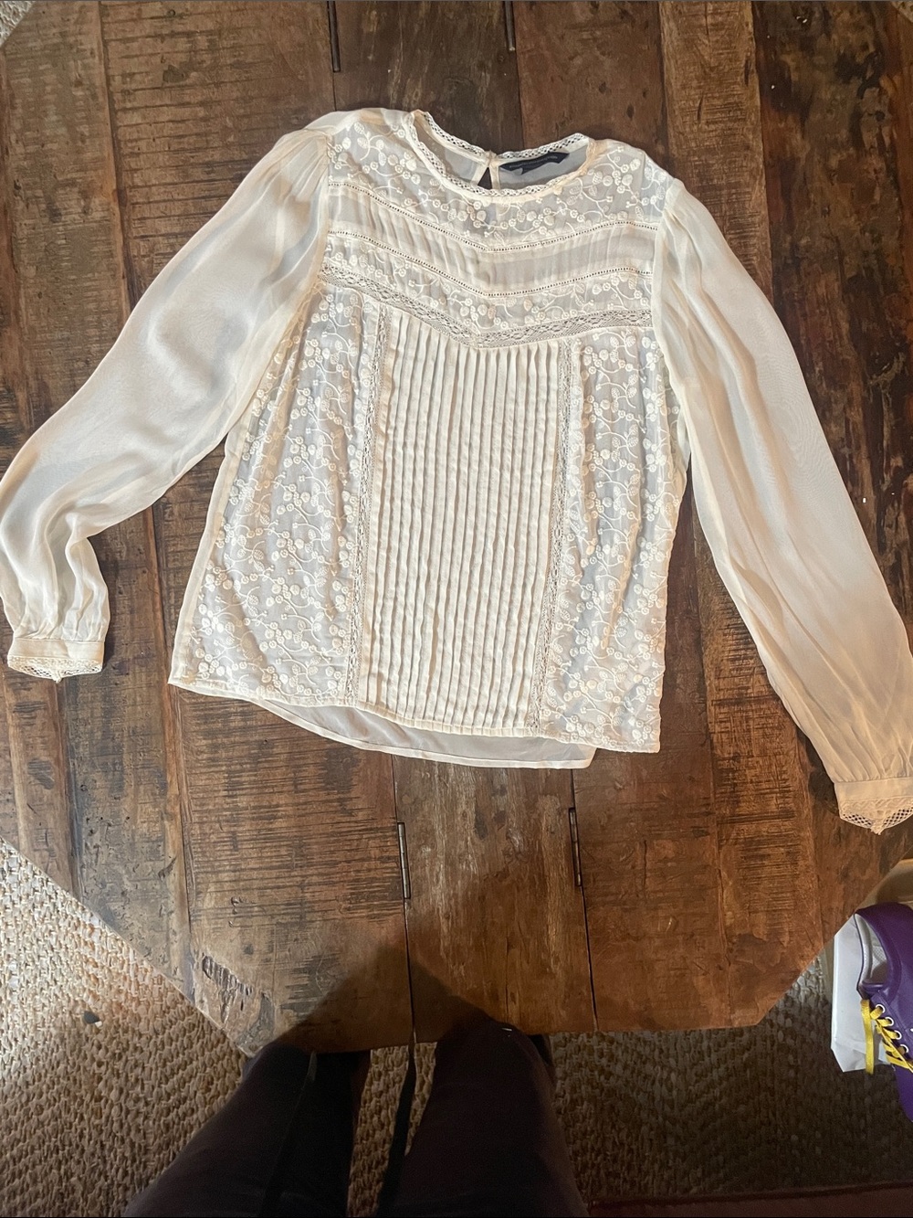 French Connection Cream Lace Pintuck Blouse